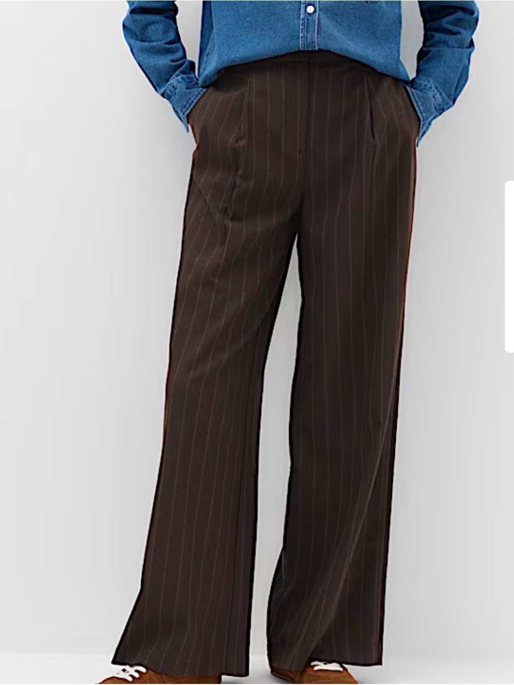 Women’s Brown Pinstripe Wide-Leg Pants (uk size10 short,size 6 short can)